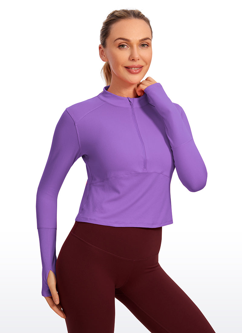 Brushed Half-Zip Long Sleeve Cropped