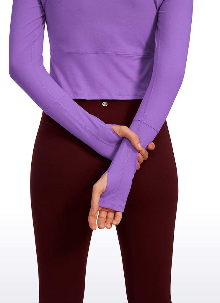 CRZ YOGA Women's Run Slim Fit Brushed Half-Zip Long Sleeve Cropped Royal Lilac