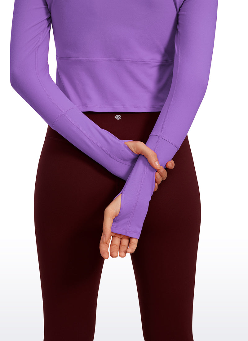 Brushed Half-Zip Long Sleeve Cropped