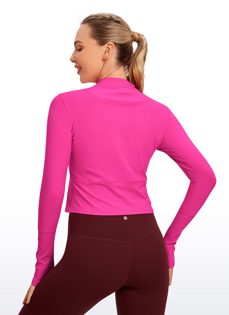 Brushed Half-Zip Long Sleeve Cropped