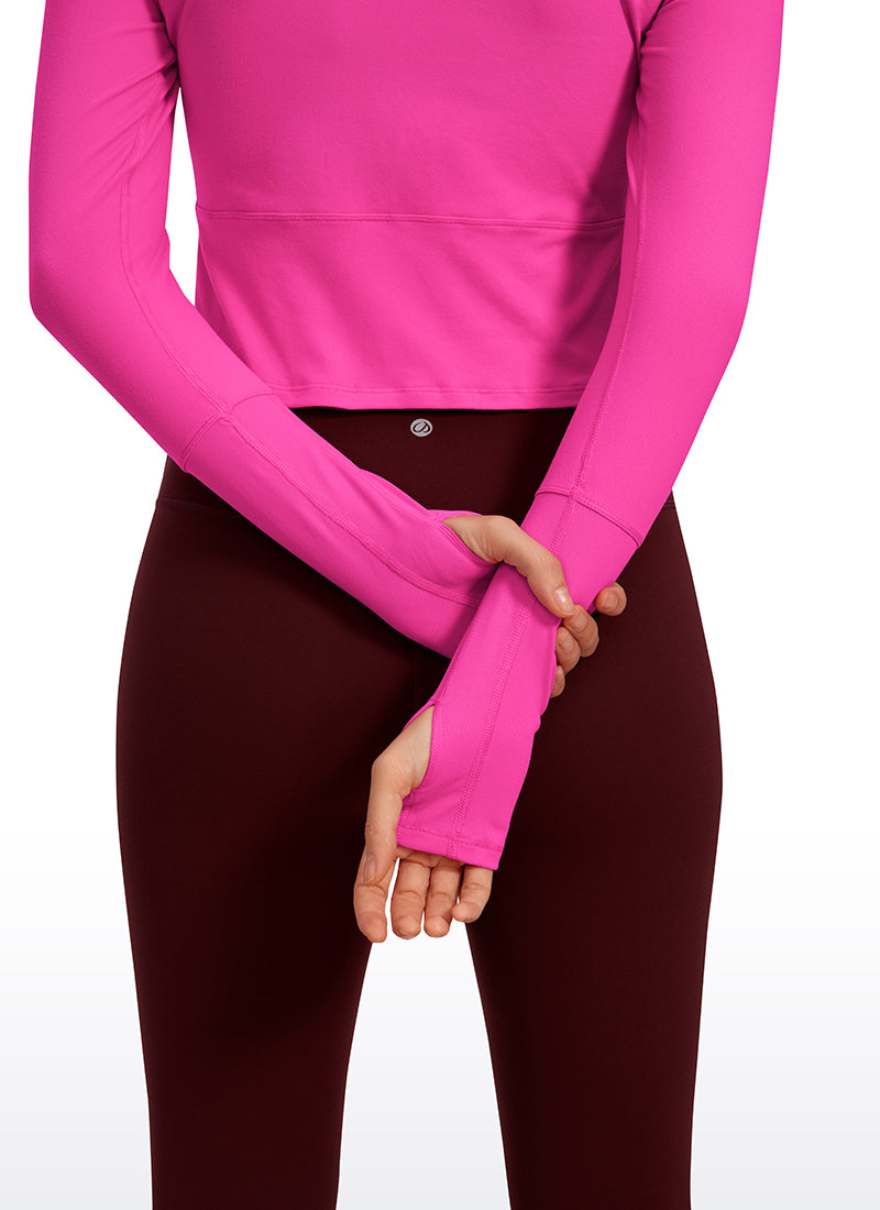 Brushed Half-Zip Long Sleeve Cropped