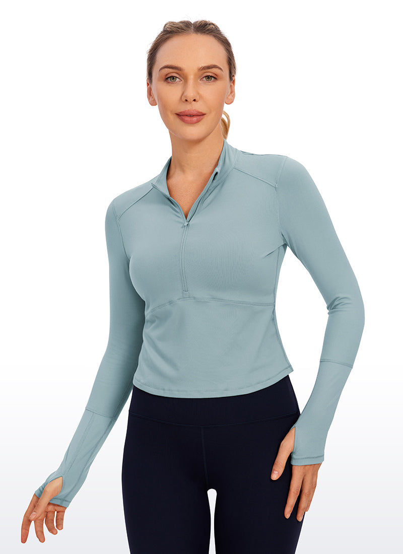 Brushed Half-Zip Long Sleeve Cropped