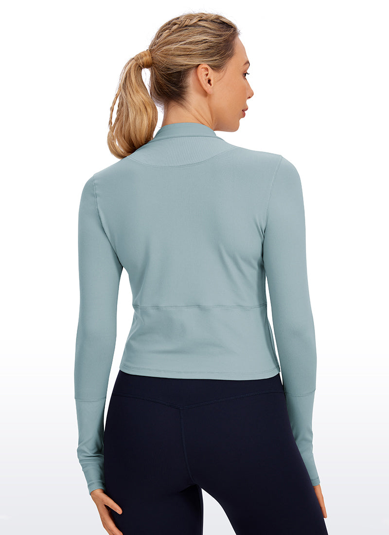 Brushed Half-Zip Long Sleeve Cropped