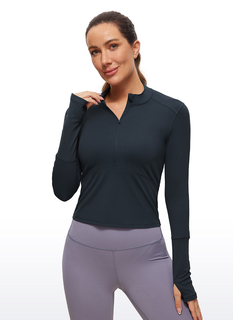 Brushed Half-Zip Long Sleeve Cropped