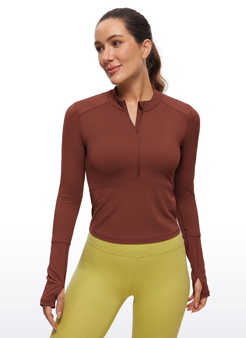 Brushed Half-Zip Long Sleeve Cropped