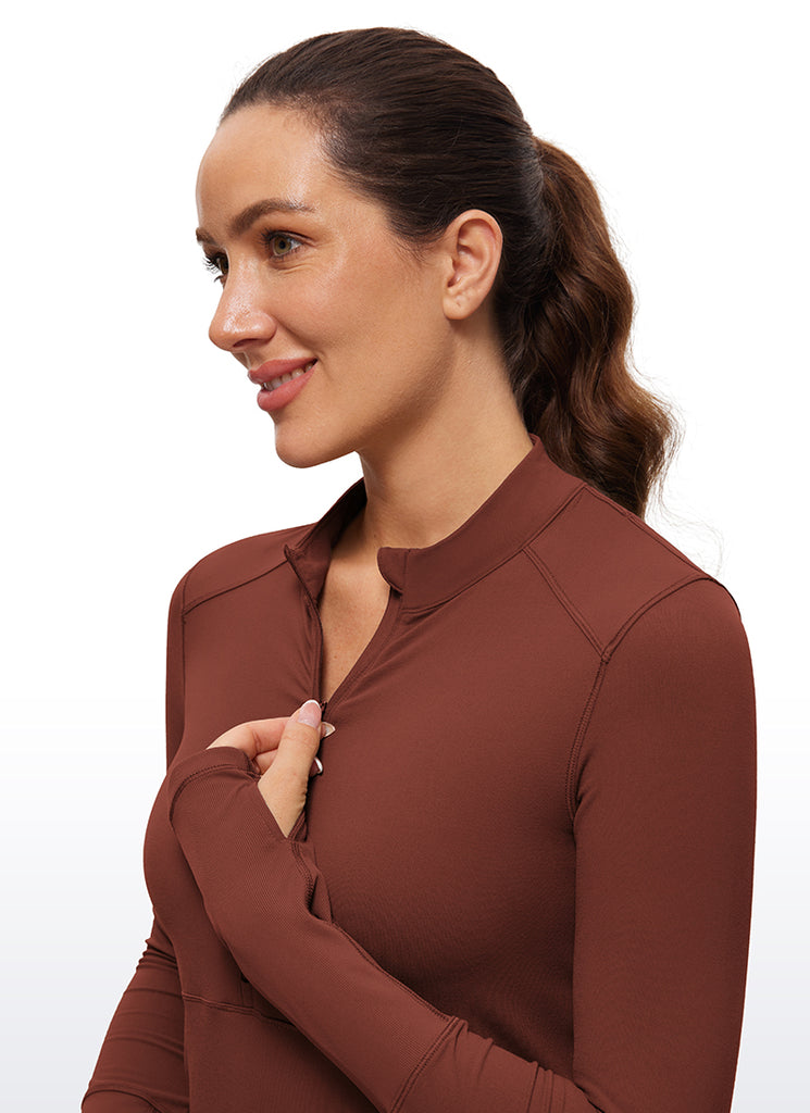 CRZ YOGA Women's Run Slim Fit Brushed Half-Zip Long Sleeve Cropped Hibiscus Purple