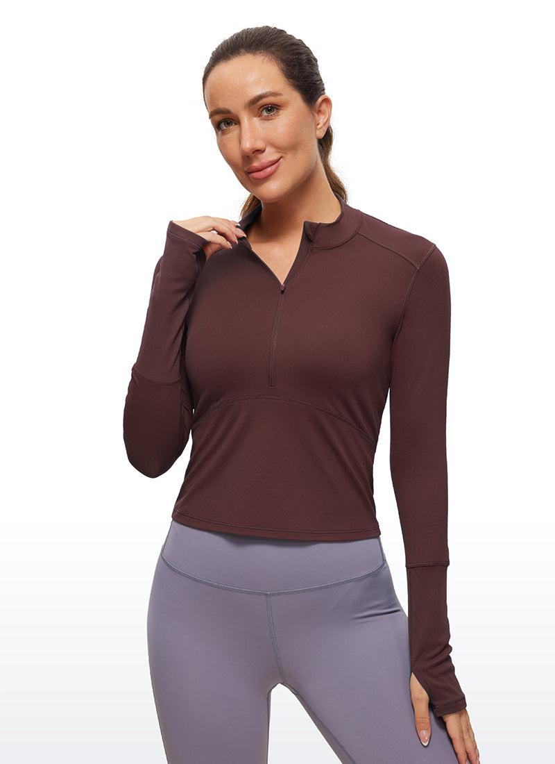 Brushed Half-Zip Long Sleeve Cropped