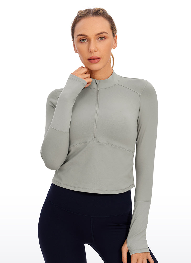 Brushed Half-Zip Long Sleeve Cropped