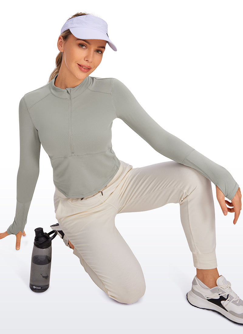 Brushed Half-Zip Long Sleeve Cropped