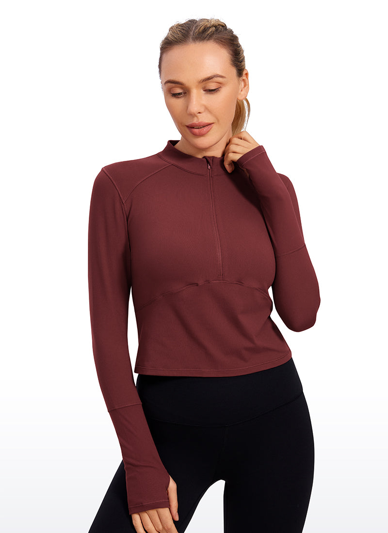 Brushed Half-Zip Long Sleeve Cropped