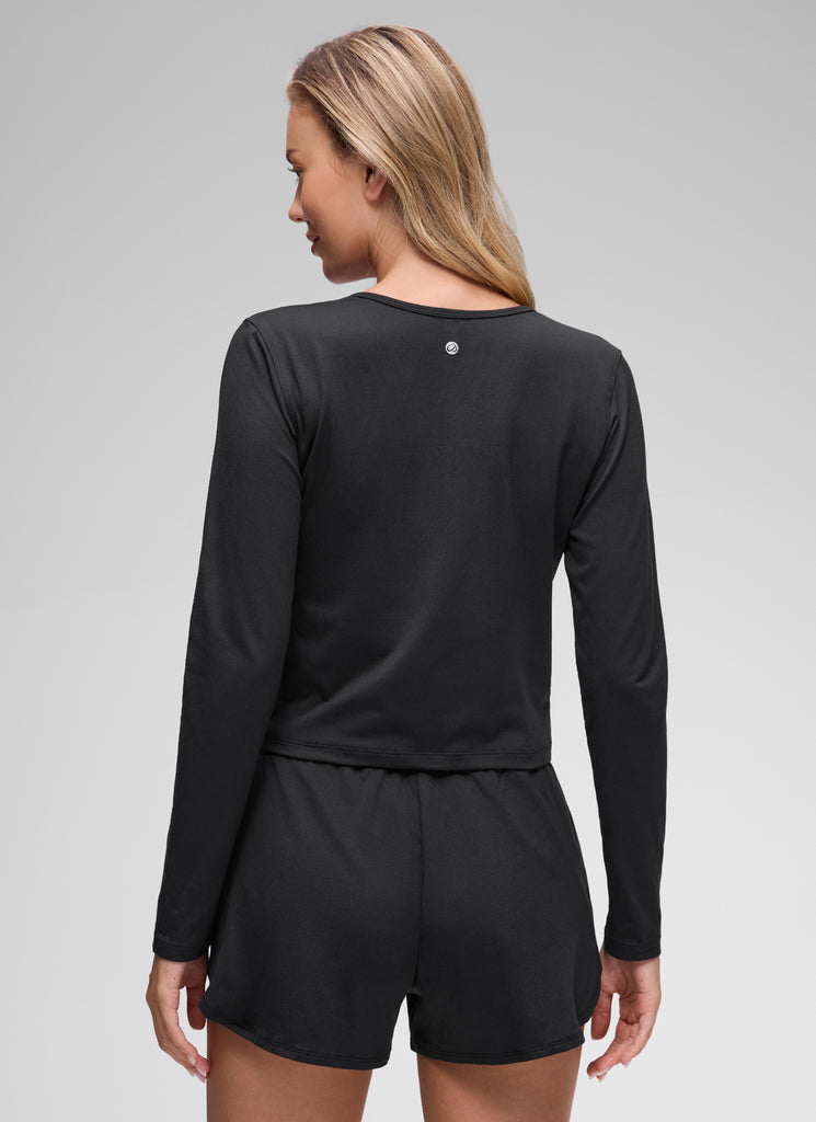 CRZ YOGA Women's Cloud Jersey Casual Button Down Waist Length Cardigan Mojave Tan