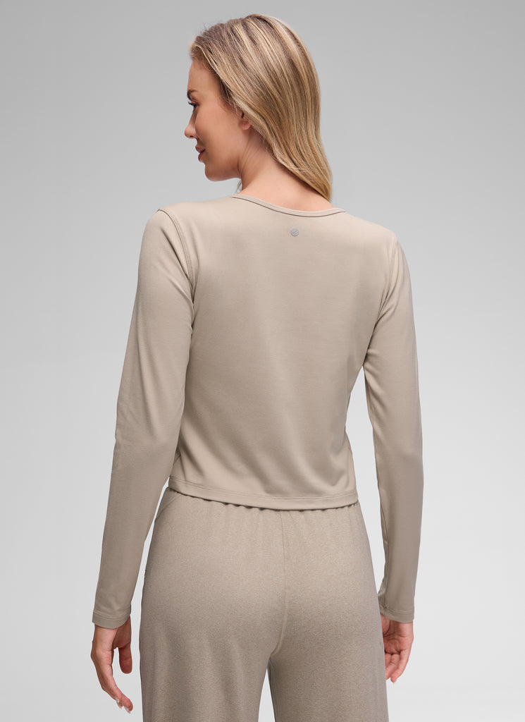 CRZ YOGA Women's Cloud Jersey Casual Button Down Waist Length Cardigan Mojave Tan