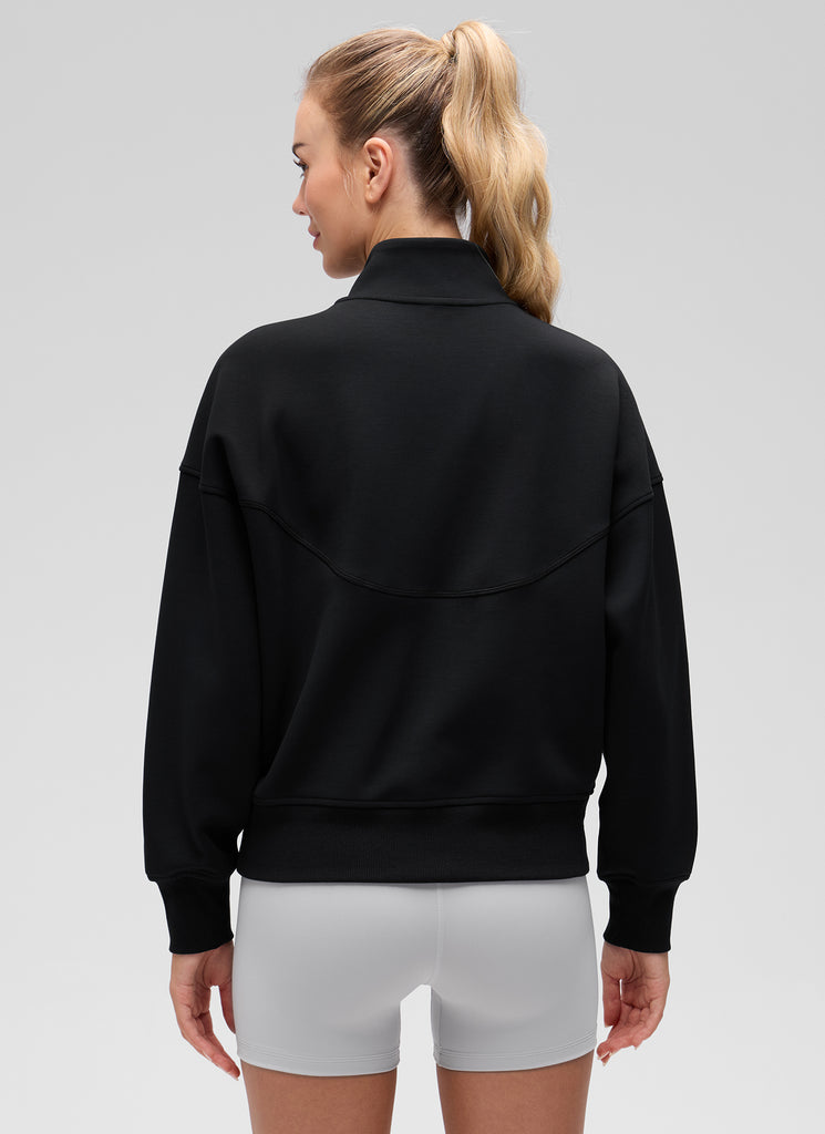 CRZ YOGA Women's Softaura Casual High Mock Neck Pocket Full Zip Jacket Black