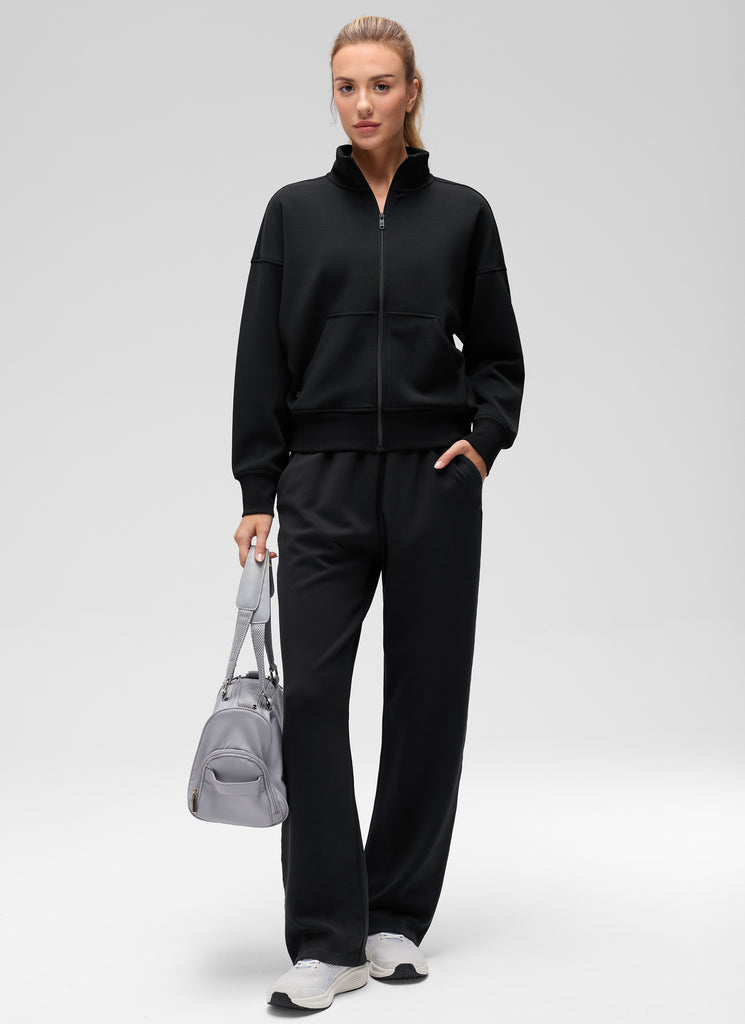 CRZ YOGA Women's Softaura Casual High Mock Neck Pocket Full Zip Jacket Black