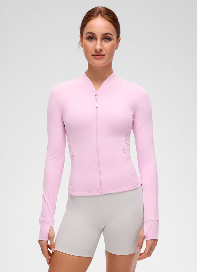 CRZ YOGA Women's Butterluxe Casual V Neck Waist Length Pocket Jacket Vita Pink