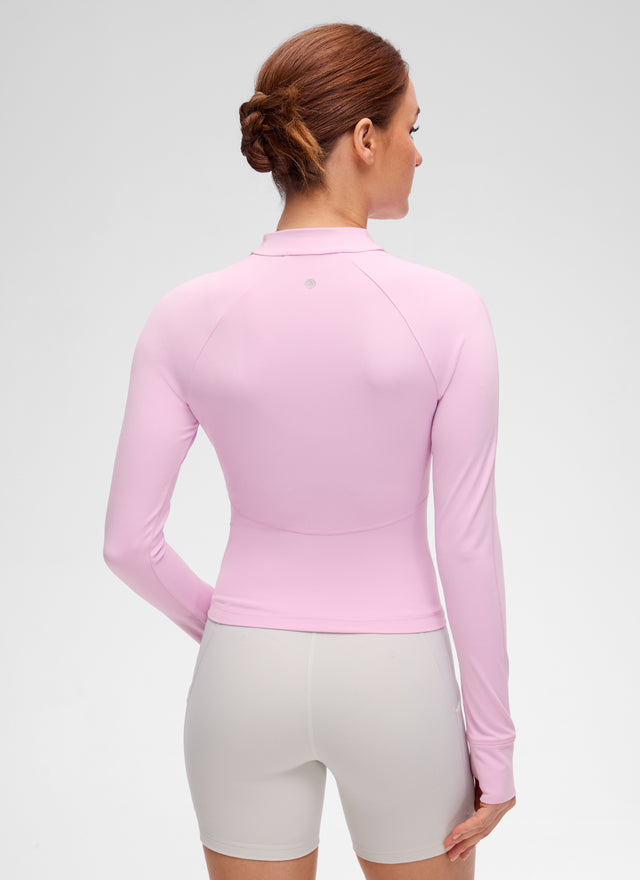 CRZ YOGA Women's Butterluxe Casual V Neck Waist Length Pocket Jacket Vita Pink