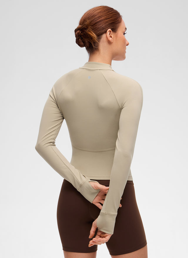 CRZ YOGA Women's Butterluxe Casual V Neck Waist Length Pocket Jacket Oak