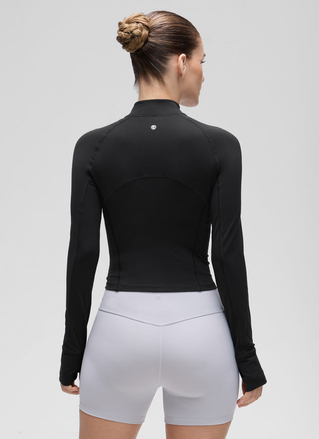 CRZ YOGA Women's Yoga Slim Fit Tops Butterluxe Half-Zip Long Sleeve Black @model_info:Jaynne