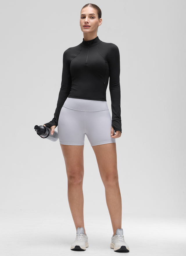 CRZ YOGA Women's Yoga Slim Fit Tops Butterluxe Half-Zip Long Sleeve Black