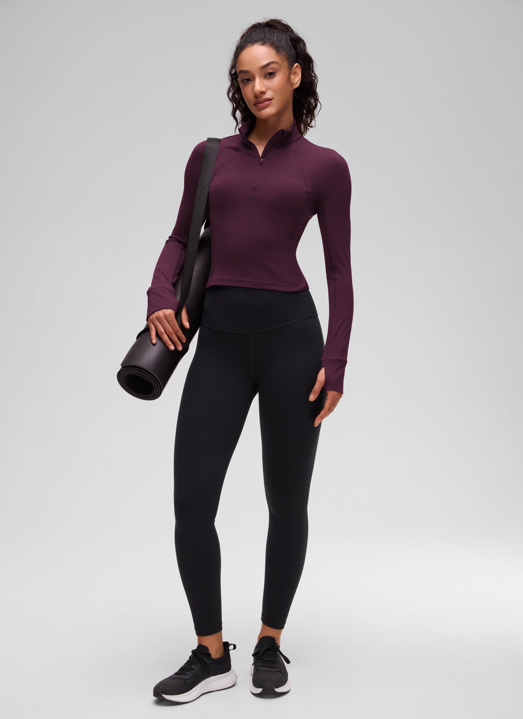 CRZ YOGA Women's Yoga Slim Fit Tops Butterluxe Half-Zip Long Sleeve Deep Purple @model_info:Larissa