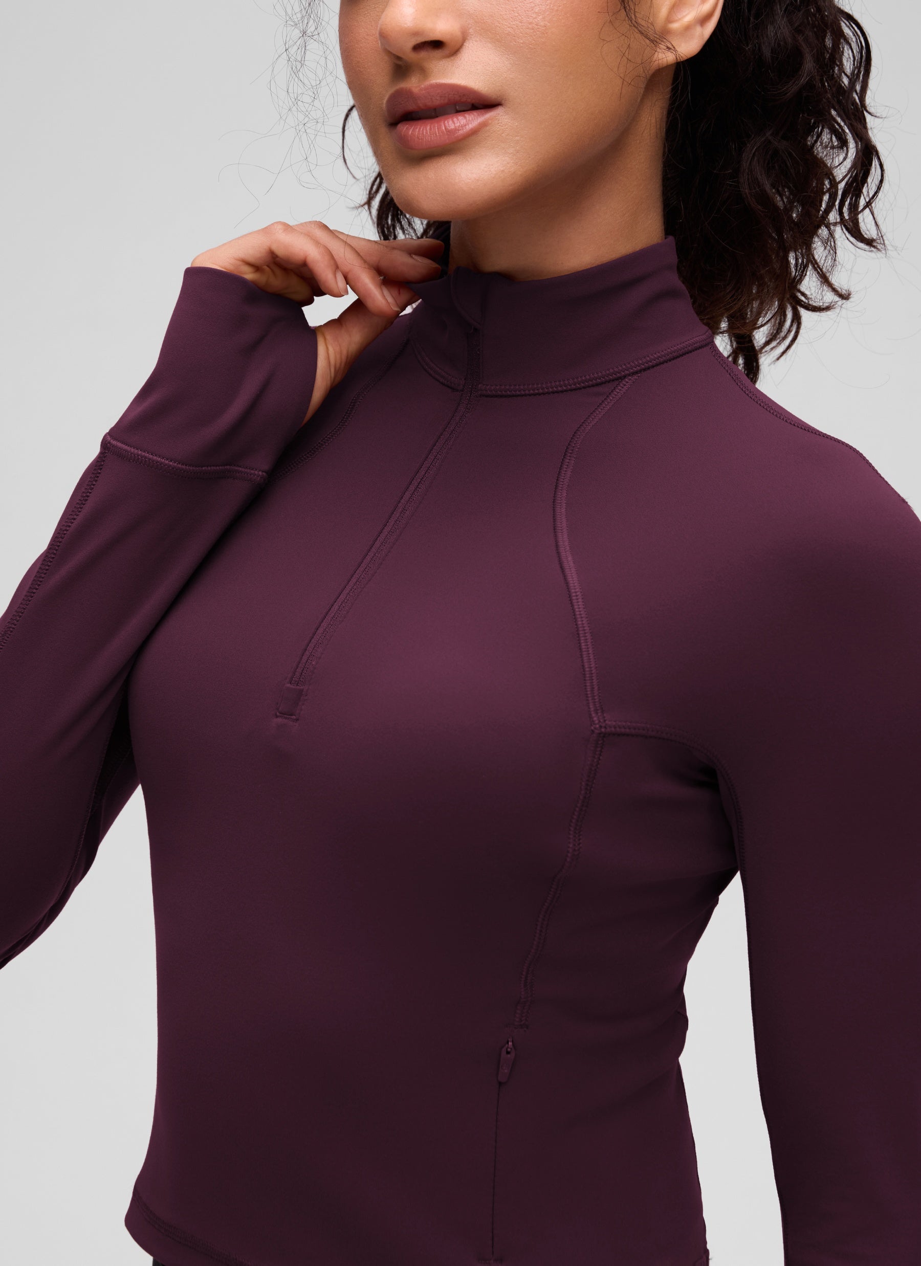 CRZ YOGA Women's Yoga Slim Fit Tops Butterluxe Half-Zip Long Sleeve Deep Purple