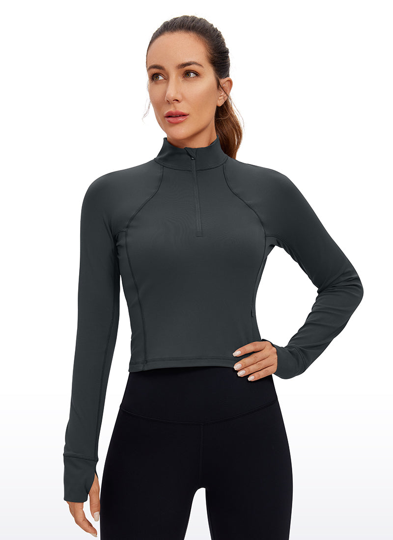 CRZ YOGA Women's Yoga Slim Fit Tops Butterluxe Half-Zip Long Sleeve Melanite