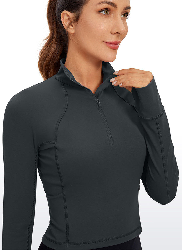 CRZ YOGA Women's Yoga Slim Fit Tops Butterluxe Half-Zip Long Sleeve Blue Ashes