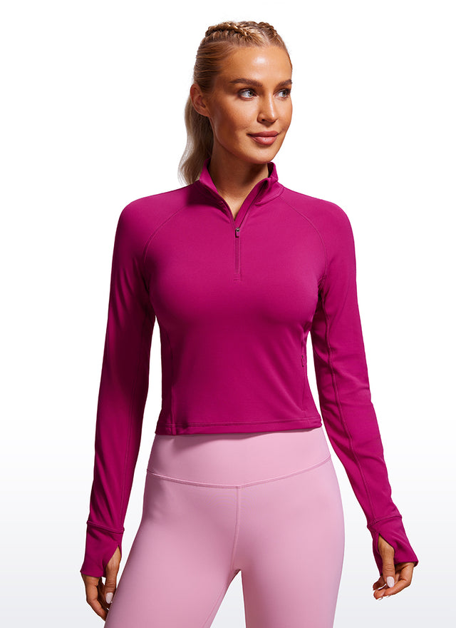 CRZ YOGA Women's Yoga Slim Fit Tops Butterluxe Half-Zip Long Sleeve Magenta Purple