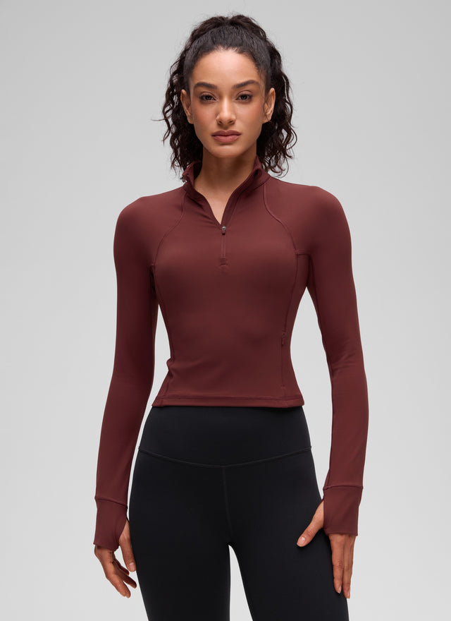 CRZ YOGA Women's Yoga Slim Fit Tops Butterluxe Half-Zip Long Sleeve Noctilucence Red
