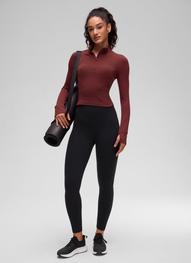 CRZ YOGA Women's Yoga Slim Fit Tops Butterluxe Half-Zip Long Sleeve Noctilucence Red