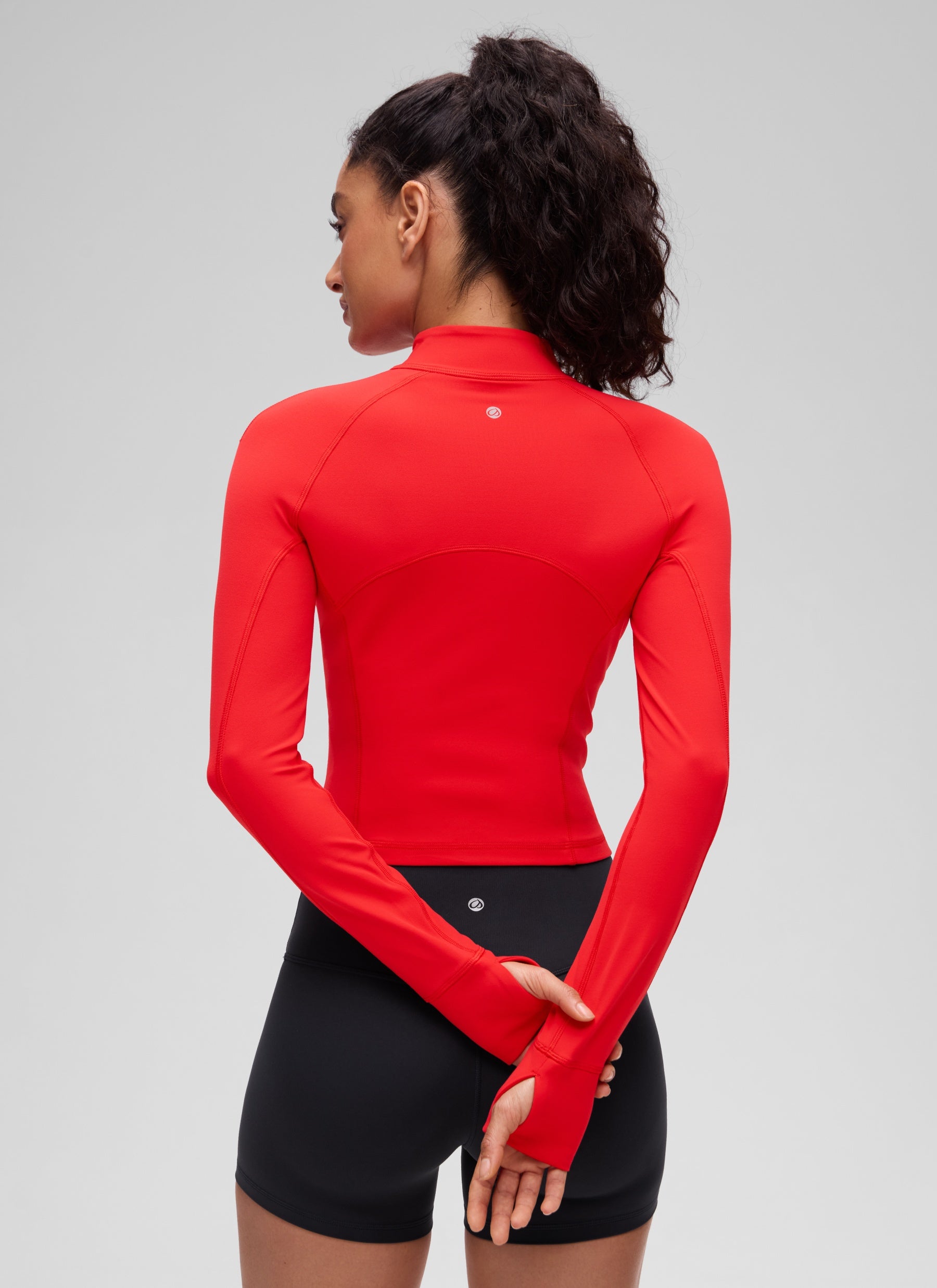 CRZ YOGA Women's Yoga Slim Fit Tops Butterluxe Half-Zip Long Sleeve Deep Red @model_info:Larissa