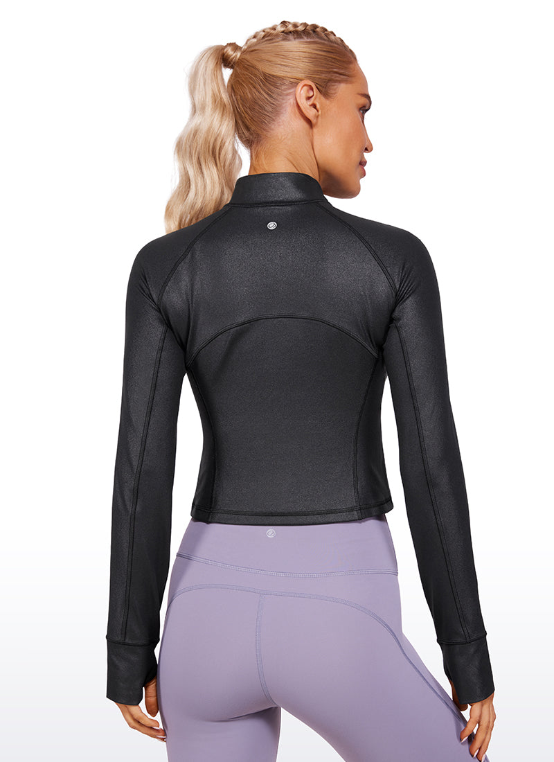 CRZ YOGA Women's Yoga Slim Fit Tops Butterluxe Half-Zip Long Sleeve Black Classic Leather