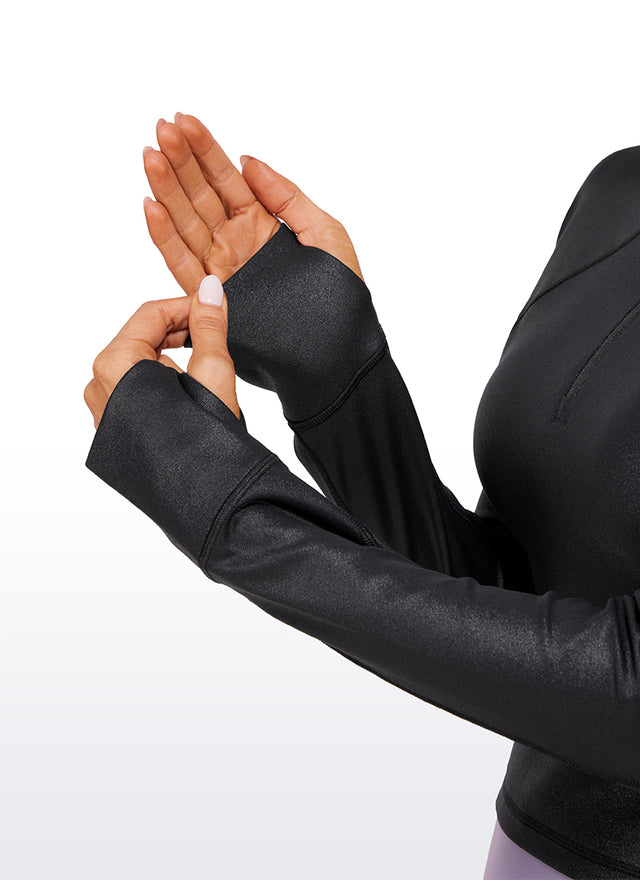 CRZ YOGA Women's Yoga Slim Fit Tops Butterluxe Half-Zip Long Sleeve Black Classic Leather