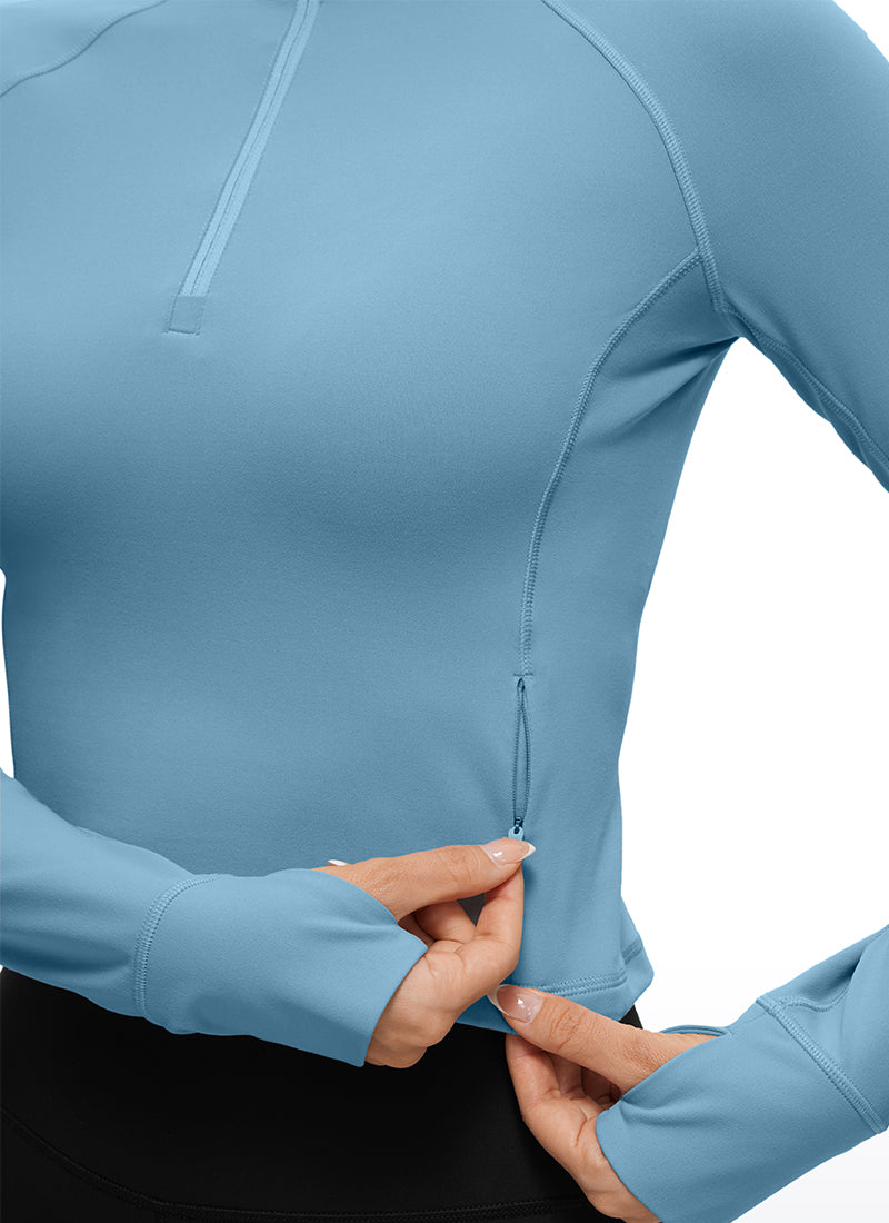 CRZ YOGA Women's Yoga Slim Fit Tops Butterluxe Half-Zip Long Sleeve Pure Blue @model_info:DEN