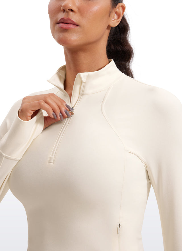 CRZ YOGA Women's Yoga Slim Fit Tops Butterluxe Half-Zip Long Sleeve White Apricot