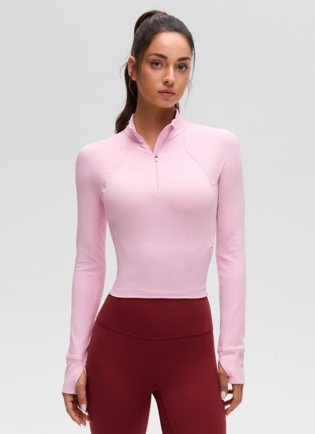 CRZ YOGA Women's Yoga Slim Fit Tops Butterluxe Half-Zip Long Sleeve Pink Peony @model_info:I