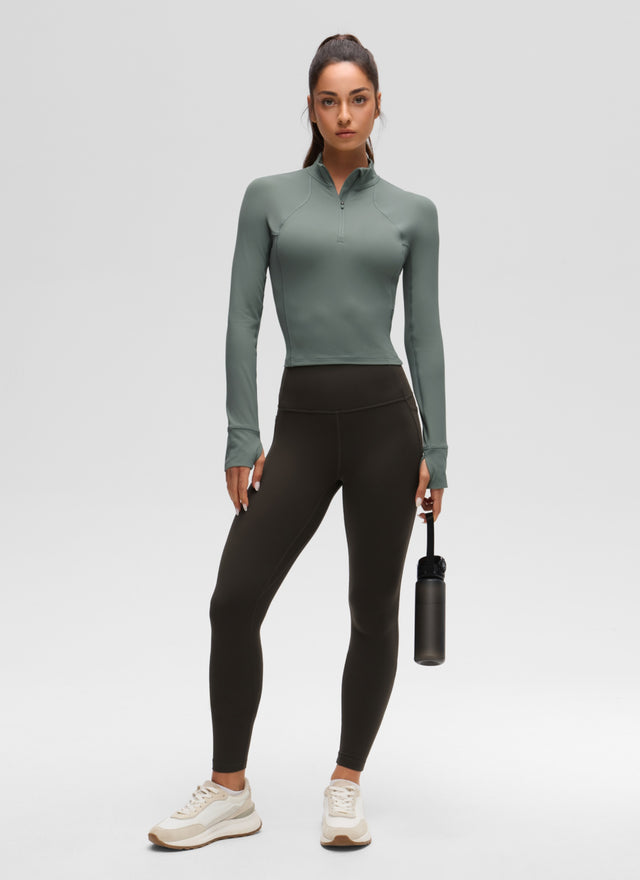 CRZ YOGA Women's Yoga Slim Fit Tops Butterluxe Half-Zip Long Sleeve Grey Sage