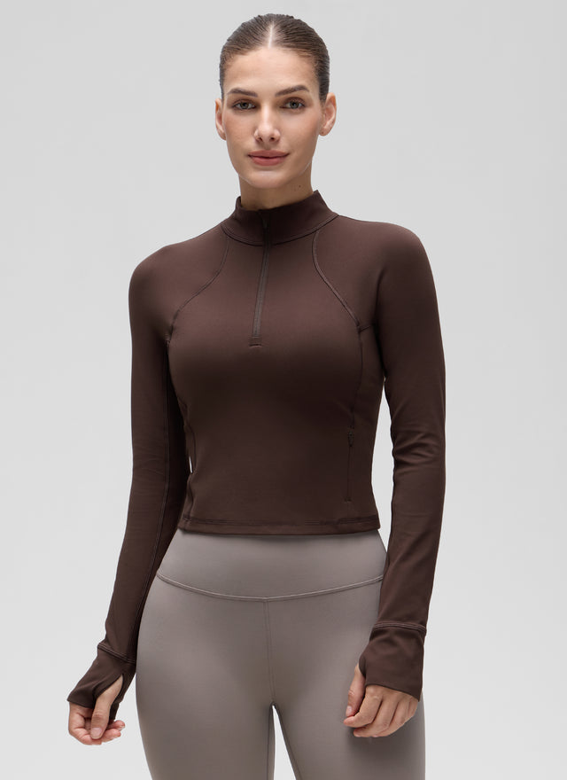 CRZ YOGA Women's Yoga Slim Fit Tops Butterluxe Half-Zip Long Sleeve Hot Fudge Brown