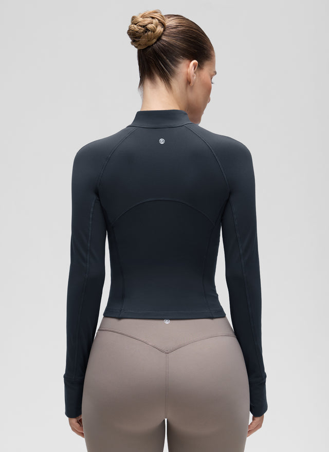 CRZ YOGA Women's Yoga Slim Fit Tops Butterluxe Half-Zip Long Sleeve True Navy @model_info:Jaynne