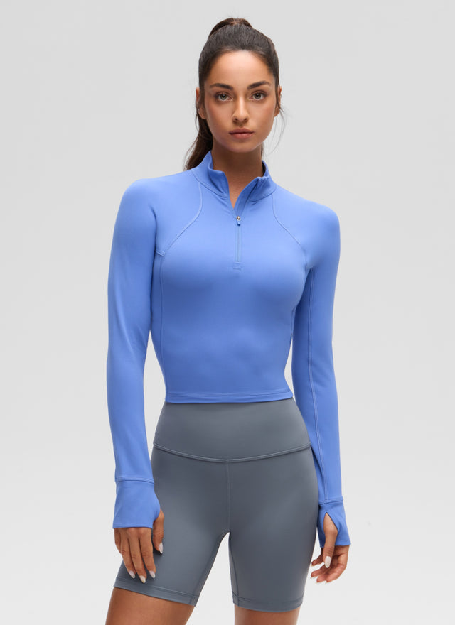 CRZ YOGA Women's Yoga Slim Fit Tops Butterluxe Half-Zip Long Sleeve Wild Indigo