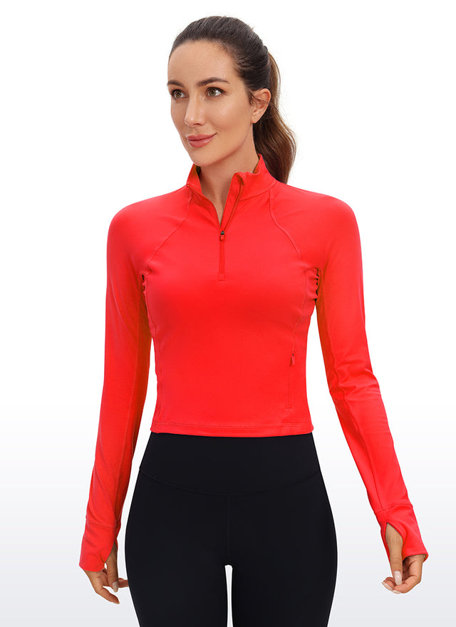 CRZ YOGA Women's Yoga Slim Fit Tops Butterluxe Half-Zip Long Sleeve Dark Red @model_info:D