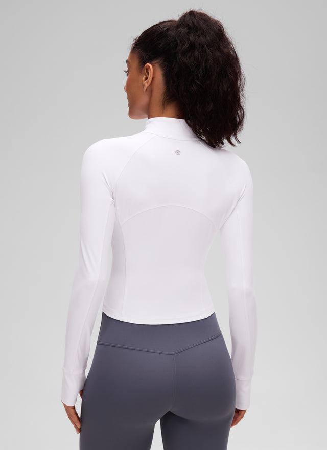CRZ YOGA Women's Yoga Slim Fit Tops Butterluxe Half-Zip Long Sleeve White