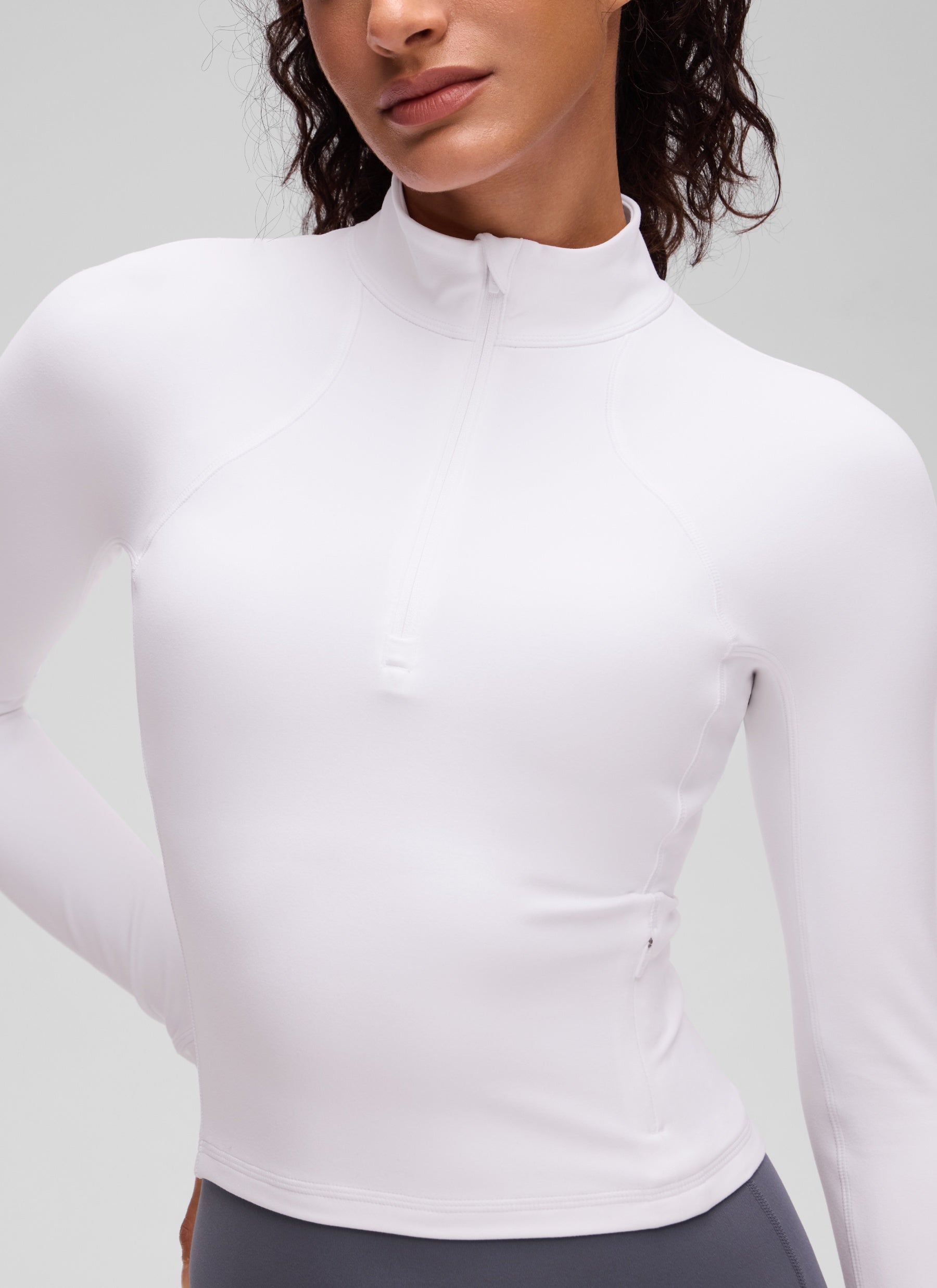 CRZ YOGA Women's Yoga Slim Fit Tops Butterluxe Half-Zip Long Sleeve White @model_info:Larissa