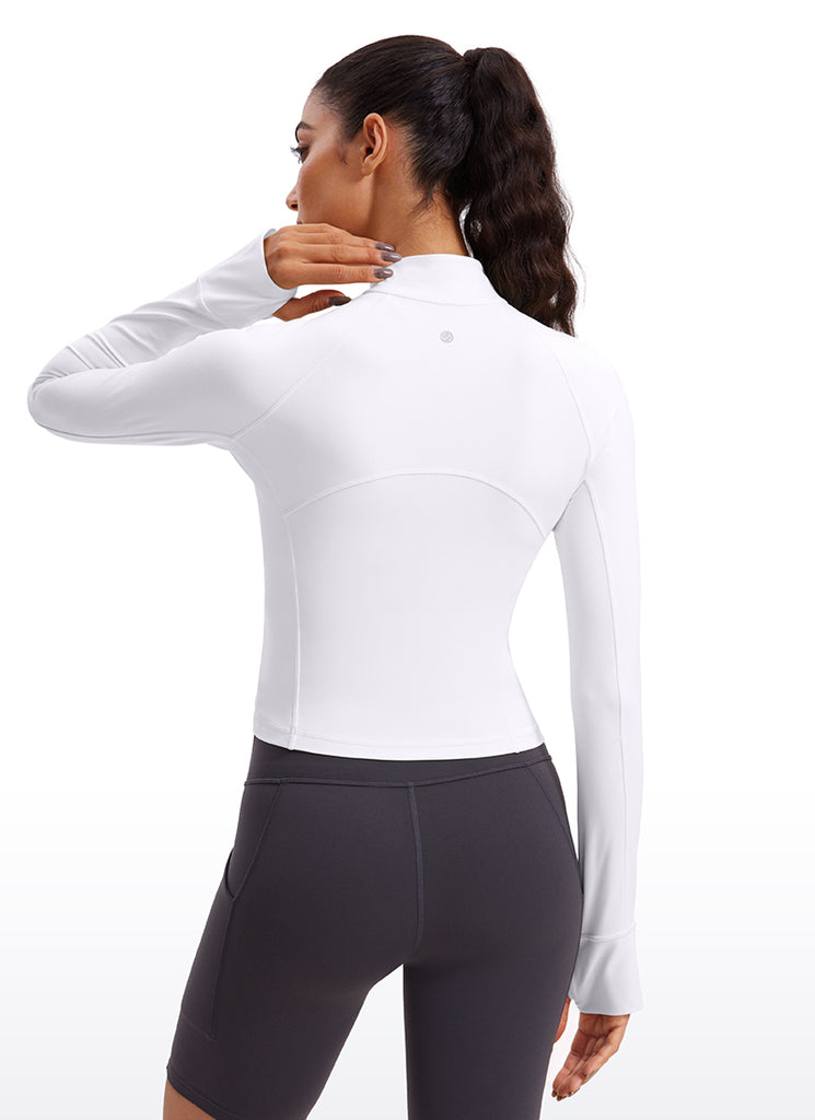 CRZ YOGA Women's Yoga Slim Fit Tops Butterluxe Half-Zip Long Sleeve Dark Carbon