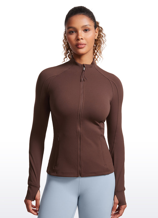 CRZ YOGA Women's Yoga Slim Fit Tops Butterluxe Full Zip Long Sleeves Taupe