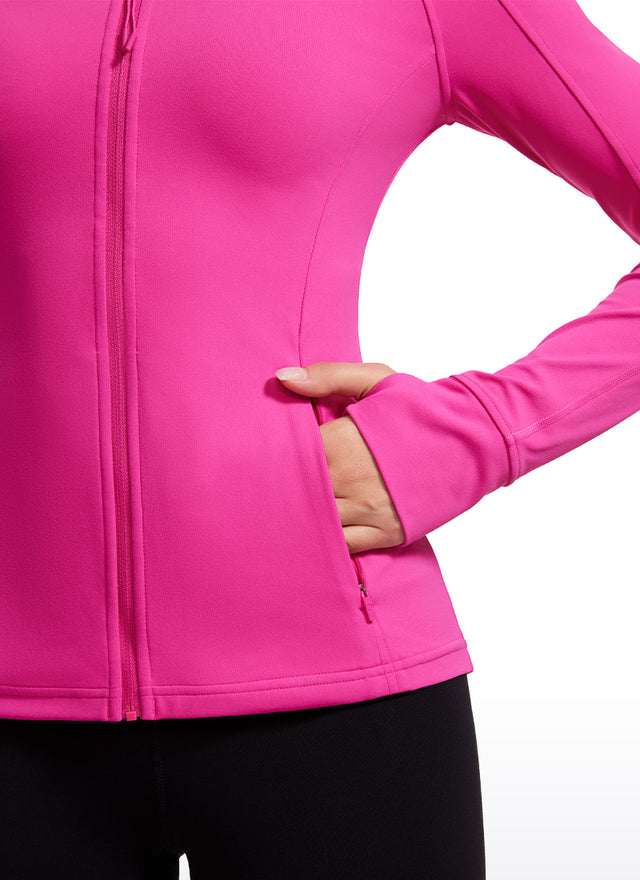 CRZ YOGA Women's Yoga Slim Fit Tops Butterluxe Full Zip Long Sleeves Hibiscus Purple