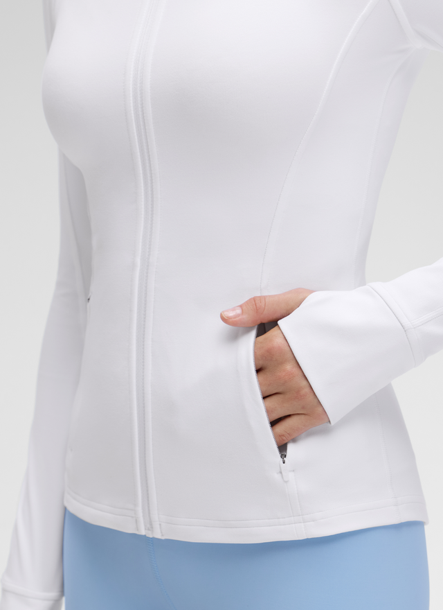 CRZ YOGA Women's Yoga Slim Fit Tops Butterluxe Full Zip Long Sleeves White