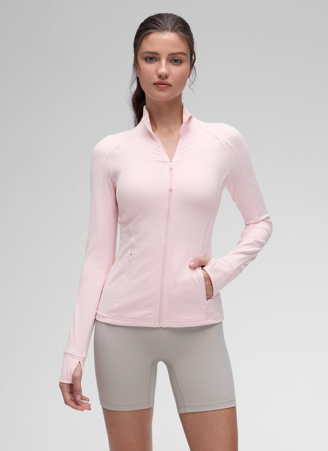 CRZ YOGA Women's Yoga Slim Fit Tops Butterluxe Full Zip Long Sleeves Strawberry Pink