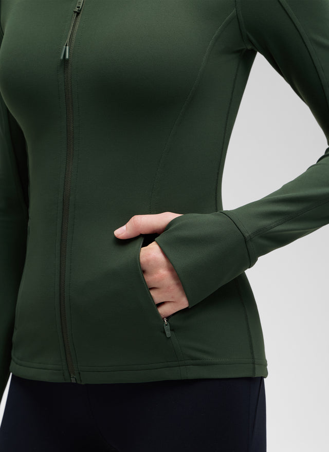 CRZ YOGA Women's Yoga Slim Fit Tops Butterluxe Full Zip Long Sleeves Legend Green