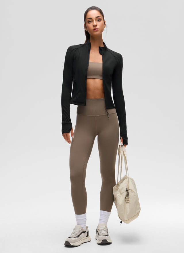 CRZ YOGA Women's Butterluxe Cropped Pocket Outerwear Full Zip Jackets Black